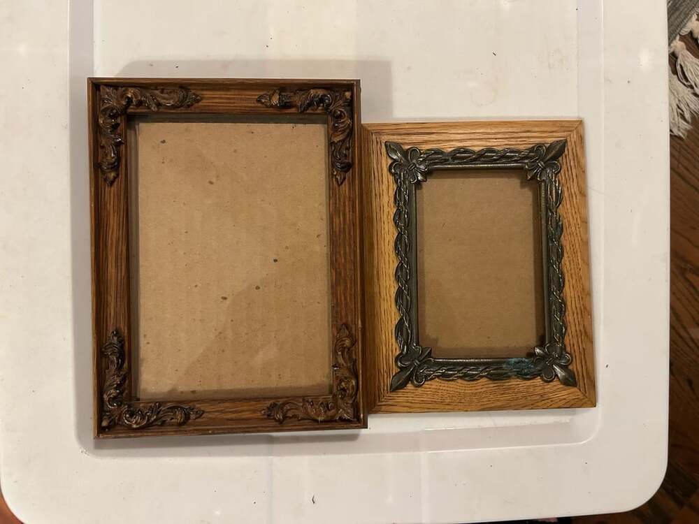 Vintage Wooden Picture Frame Lot Of 2 Wood Brass Accents
